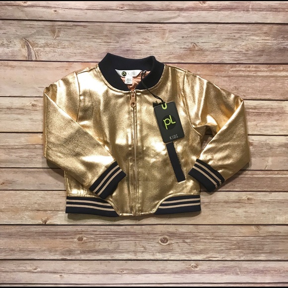 PETIT LEM Baby Girls Metallic Bomber Jacket - Picture 2 of 2